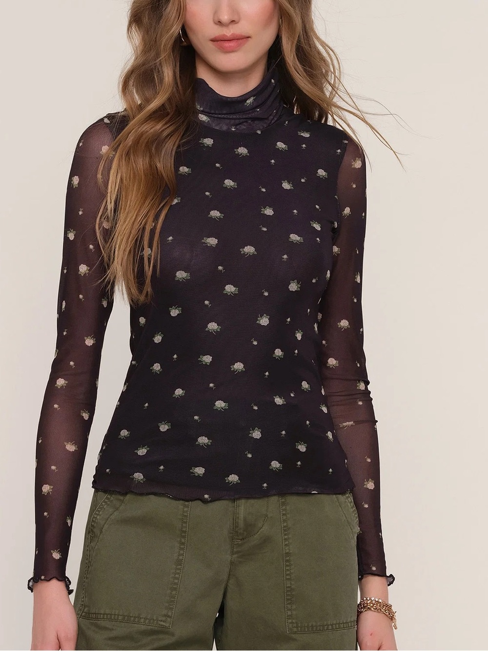 !NWT! Heartloom Black Floral Mesh Turtleneck